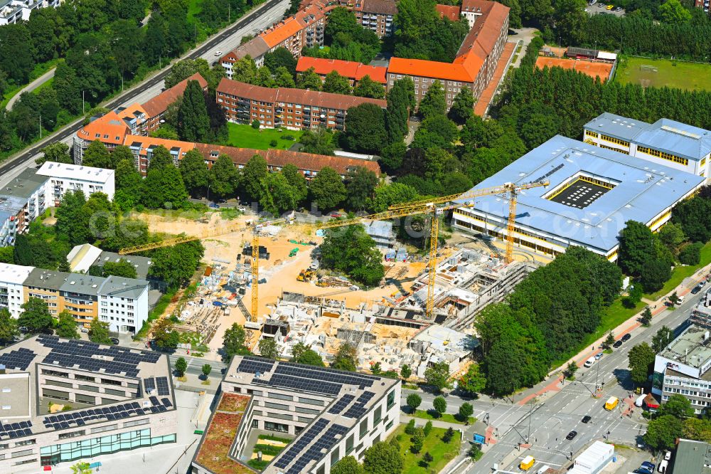 Hamburg from above - New construction site of the building complex of the vocational school Berufs- and Hochschulcampus on Brekelbaums Park on street Ausschlaeger Weg Ecke Eiffestrasse in the district Borgfelde in Hamburg, Germany