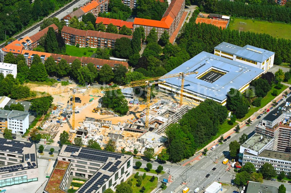 Hamburg from the bird's eye view: New construction site of the building complex of the vocational school Berufs- and Hochschulcampus on Brekelbaums Park on street Ausschlaeger Weg Ecke Eiffestrasse in the district Borgfelde in Hamburg, Germany