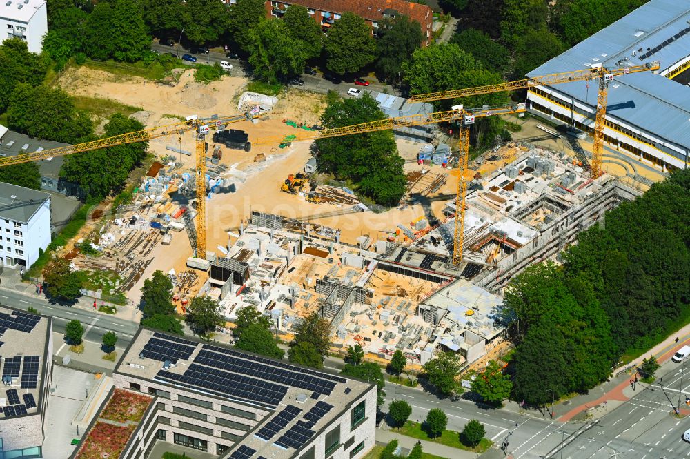 Aerial photograph Hamburg - New construction site of the building complex of the vocational school Berufs- and Hochschulcampus on Brekelbaums Park on street Ausschlaeger Weg Ecke Eiffestrasse in the district Borgfelde in Hamburg, Germany