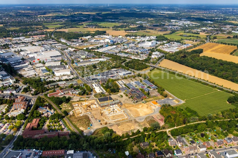 Aerial image Moers - New construction site of the building complex of the vocational school Berufskolleg fuer Technik Moers (BKTM) on Repelener Strasse in Moers in the state North Rhine-Westphalia, Germany