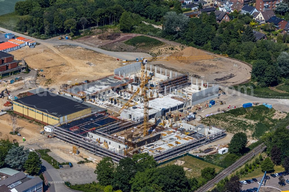 Aerial image Moers - New construction site of the building complex of the vocational school Berufskolleg fuer Technik Moers (BKTM) on Repelener Strasse in Moers in the state North Rhine-Westphalia, Germany