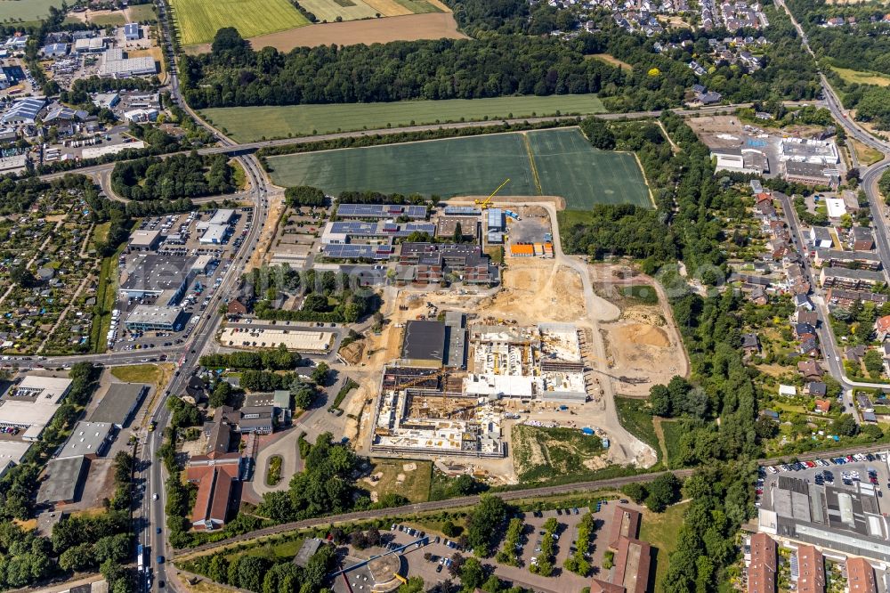 Aerial image Moers - New construction site of the building complex of the vocational school Berufskolleg fuer Technik Moers (BKTM) on Repelener Strasse in Moers in the state North Rhine-Westphalia, Germany