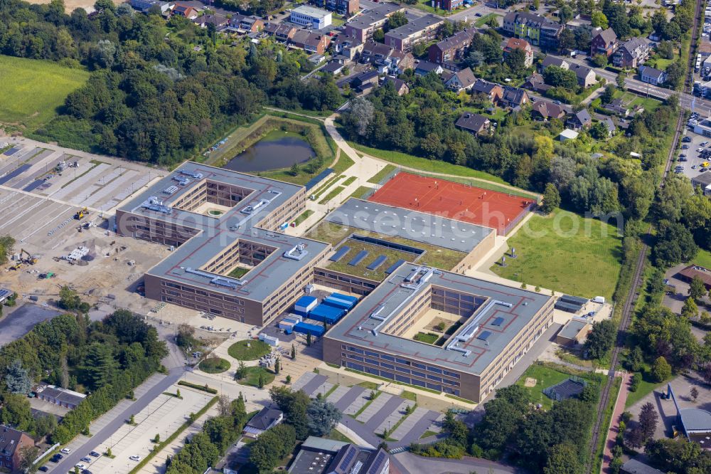 Aerial image Moers - New construction site of the building complex of the vocational school Berufskolleg fuer Technik Moers (BKTM) on Repelener Strasse in Moers in the state North Rhine-Westphalia, Germany