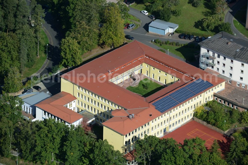 Aerial image Gemünden - New Complex of buildings of the monastery Maedchenbildungswerk der Schwestern vom heiligen Kreuz on Kreuzstrasse in Gemuenden in the state Bavaria