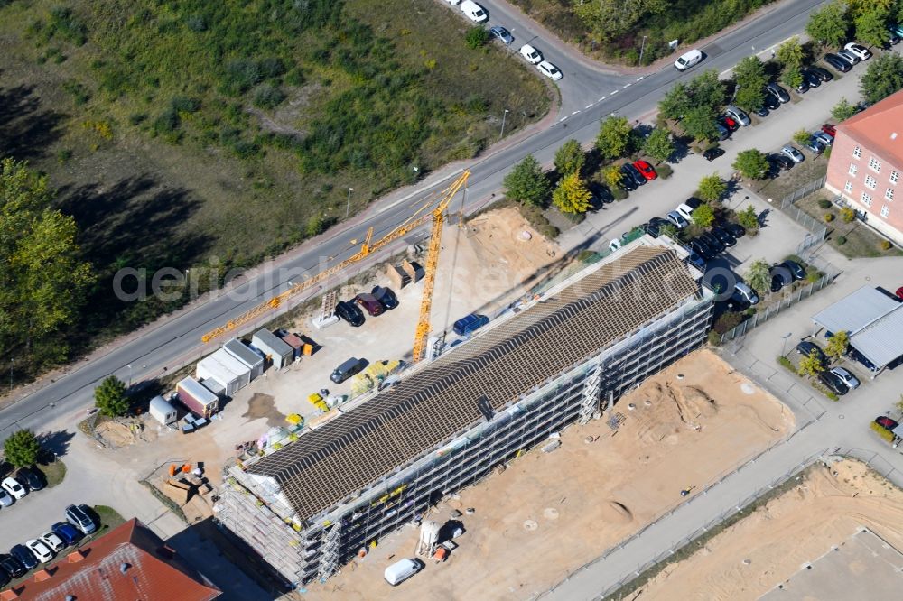 Schwerin from above - Construction site for the new police building complex Bereitschaftspolizei-Handertschaft and KFZ-Bereich on Graf-Yorck-Strasse in Schwerin in the state Mecklenburg - Western Pomerania, Germany