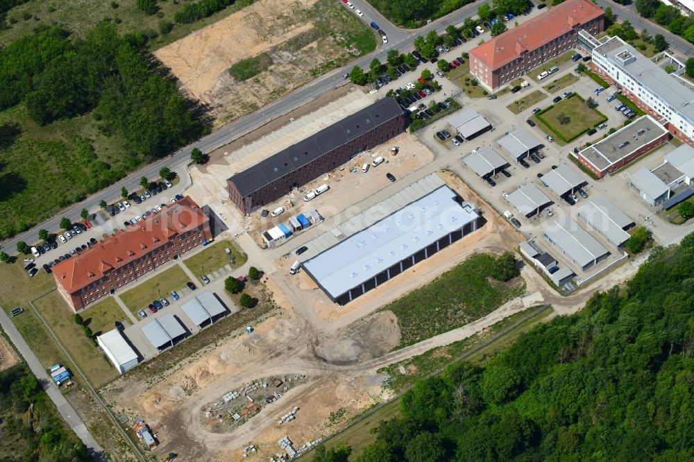 Schwerin from above - Construction site for the new police building complex Bereitschaftspolizei-Handertschaft and KFZ-Bereich on Graf-Yorck-Strasse in Schwerin in the state Mecklenburg - Western Pomerania, Germany