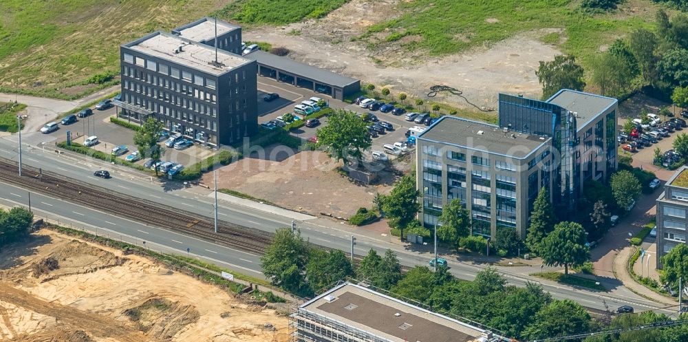 Bochum from above - New police building complex Wache Suedost on Universitaetsstrasse in Bochum in the state North Rhine-Westphalia, Germany