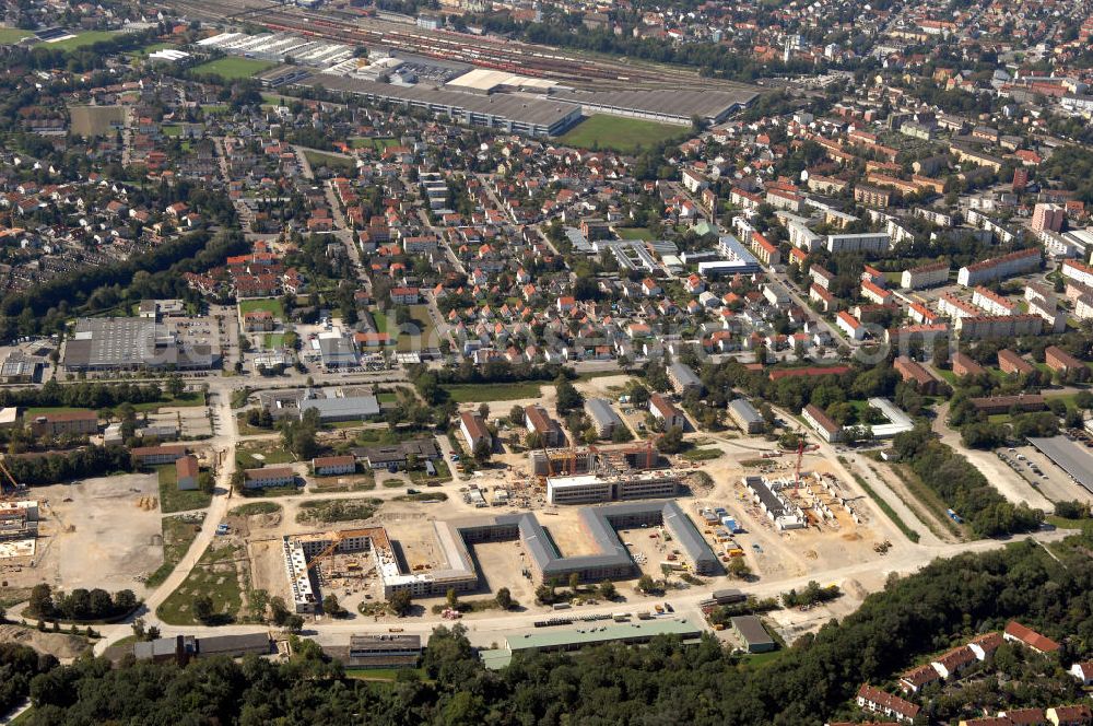 Ingolstadt from above - Neubau eines Gebäudekomplexes in der Nähe der Liegnitzer Straße und der Manchinger Straße.