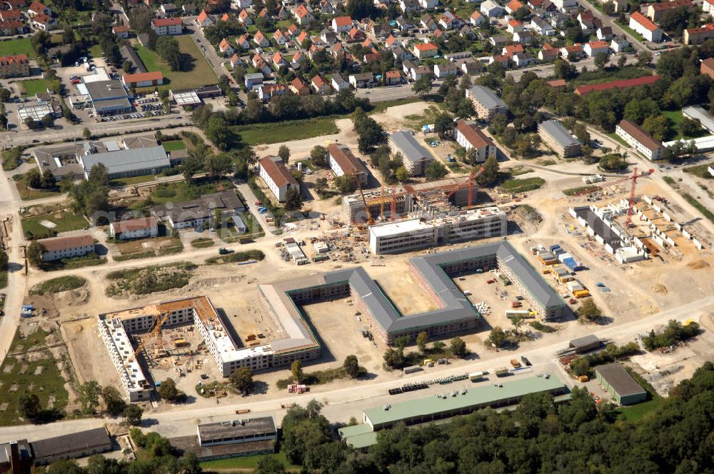 Ingolstadt from the bird's eye view: Neubau eines Gebäudekomplexes in der Nähe der Liegnitzer Straße und der Manchinger Straße.