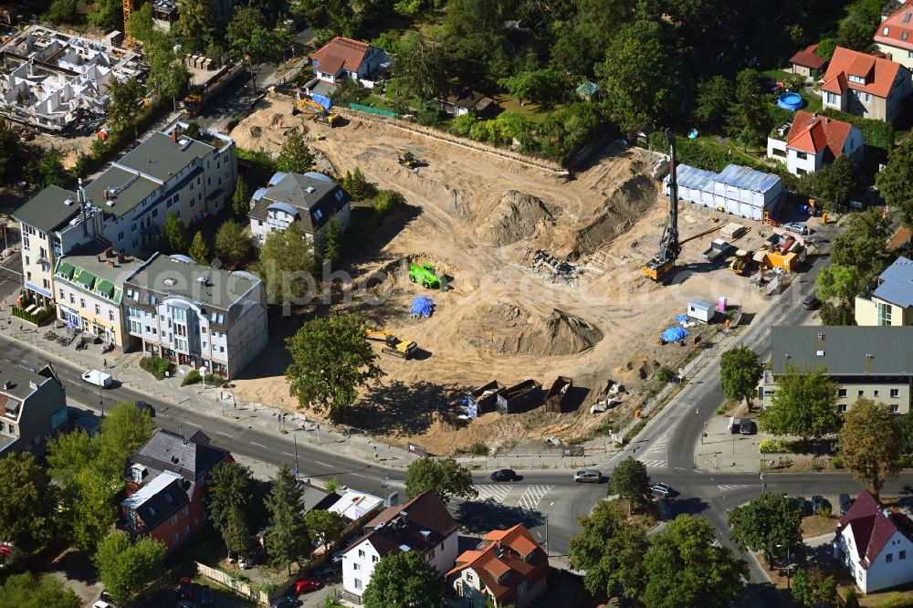 Berlin from above - New construction of the building complex of the shopping center Giesestrasse corner Hoenoer Strasse in the district Mahlsdorf in Berlin, Germany