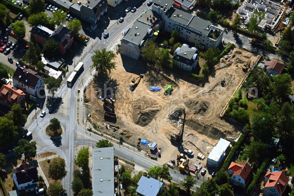 Berlin from above - New construction of the building complex of the shopping center Giesestrasse corner Hoenoer Strasse in the district Mahlsdorf in Berlin, Germany