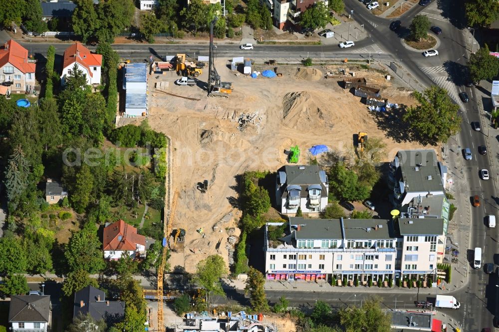 Berlin from above - New construction of the building complex of the shopping center Giesestrasse corner Hoenoer Strasse in the district Mahlsdorf in Berlin, Germany