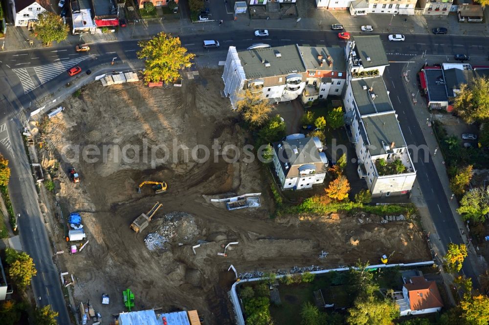 Aerial image Berlin - New construction of the building complex of the shopping center Giesestrasse corner Hoenoer Strasse in the district Mahlsdorf in Berlin, Germany