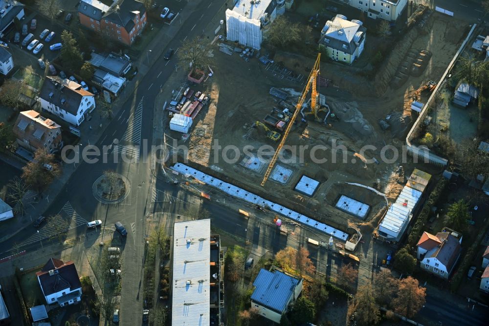 Aerial image Berlin - New construction of the building complex of the shopping center Giesestrasse corner Hoenoer Strasse in the district Mahlsdorf in Berlin, Germany