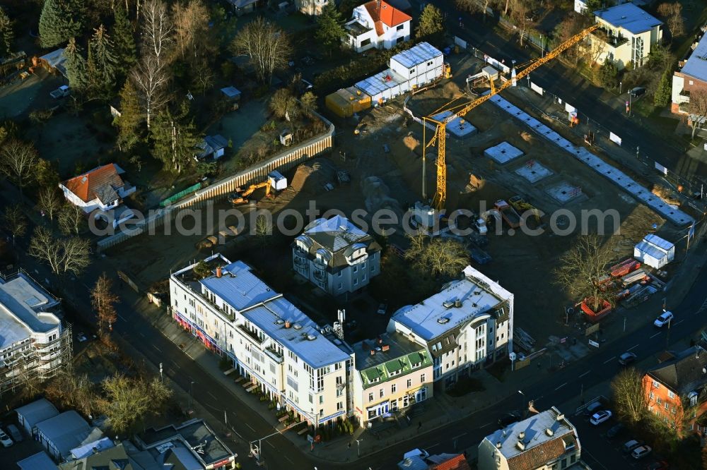 Aerial photograph Berlin - New construction of the building complex of the shopping center Giesestrasse corner Hoenoer Strasse in the district Mahlsdorf in Berlin, Germany