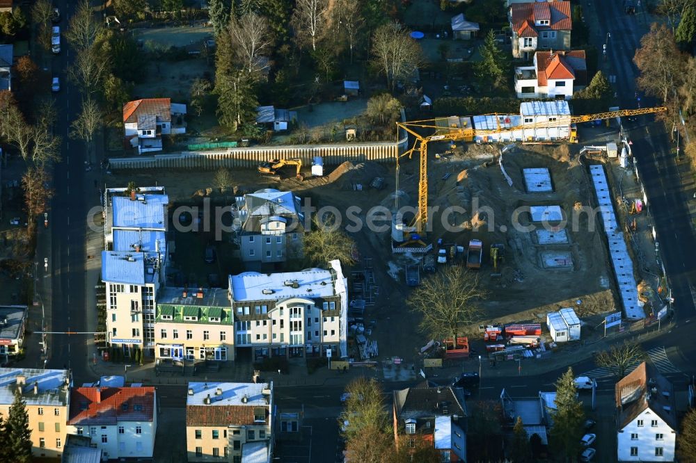 Berlin from above - New construction of the building complex of the shopping center Giesestrasse corner Hoenoer Strasse in the district Mahlsdorf in Berlin, Germany