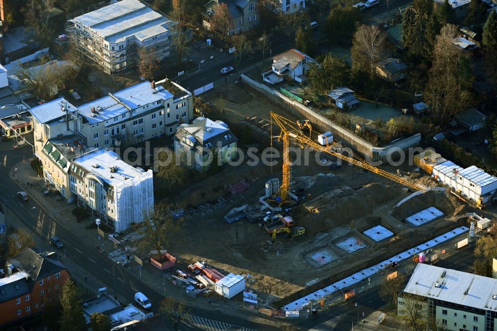 Aerial image Berlin - New construction of the building complex of the shopping center Giesestrasse corner Hoenoer Strasse in the district Mahlsdorf in Berlin, Germany