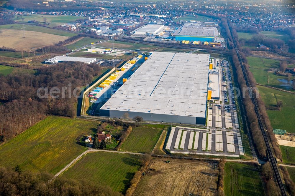 Aerial image Werne - Complex on the site of the logistics center Amazon Logistik in Werne in the state North Rhine-Westphalia