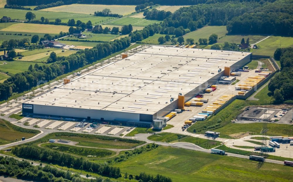 Werne from above - Complex on the site of the logistics center Amazon Logistik in Werne in the state North Rhine-Westphalia