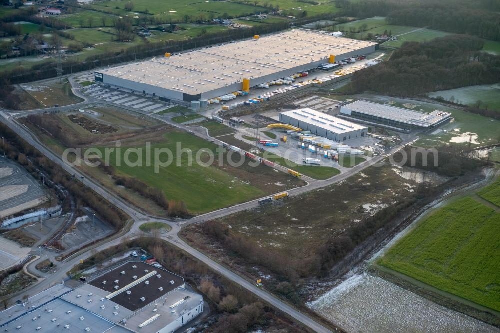 Werne from above - Complex on the site of the logistics center Amazon Logistik in Werne in the state North Rhine-Westphalia