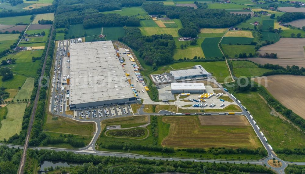 Werne from above - Complex on the site of the logistics center Amazon Logistik in Werne in the state North Rhine-Westphalia