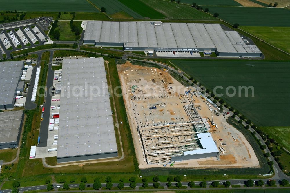 Aerial image Peine - Construction site to build a new building complex on the site of the logistics center NEOVIA Logistics - ACTION Distribution in the district Essinghausen in Peine in the state Lower Saxony, Germany