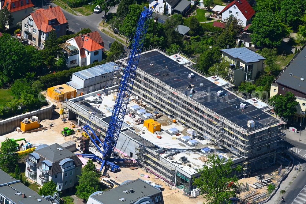 Berlin from above - New construction of the building complex of the LIDL - shopping center on street Giesestrasse corner Hoenoer Strasse in the district Mahlsdorf in Berlin, Germany