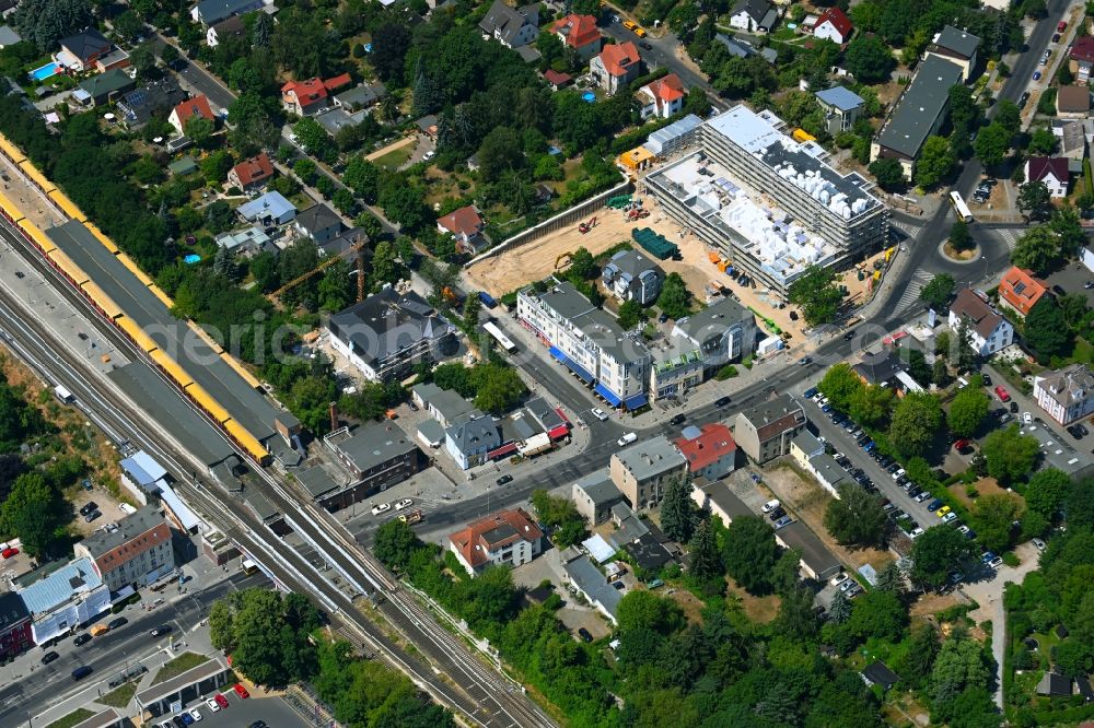 Berlin from above - New construction of the building complex of the LIDL - shopping center on street Giesestrasse corner Hoenoer Strasse in the district Mahlsdorf in Berlin, Germany