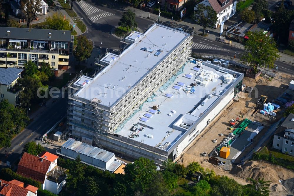 Berlin from above - New construction of the building complex of the LIDL - shopping center on street Giesestrasse corner Hoenoer Strasse in the district Mahlsdorf in Berlin, Germany