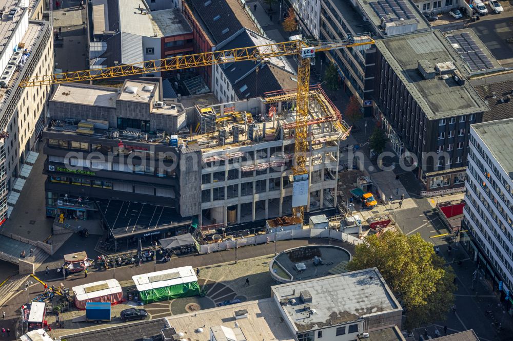 Bochum from above - Construction site for the construction of a new building for the financial services company Sparkasse on Dr.-Ruer-Platz in the district Innenstadt in Bochum in the Ruhr area in the state North Rhine-Westphalia, Germany