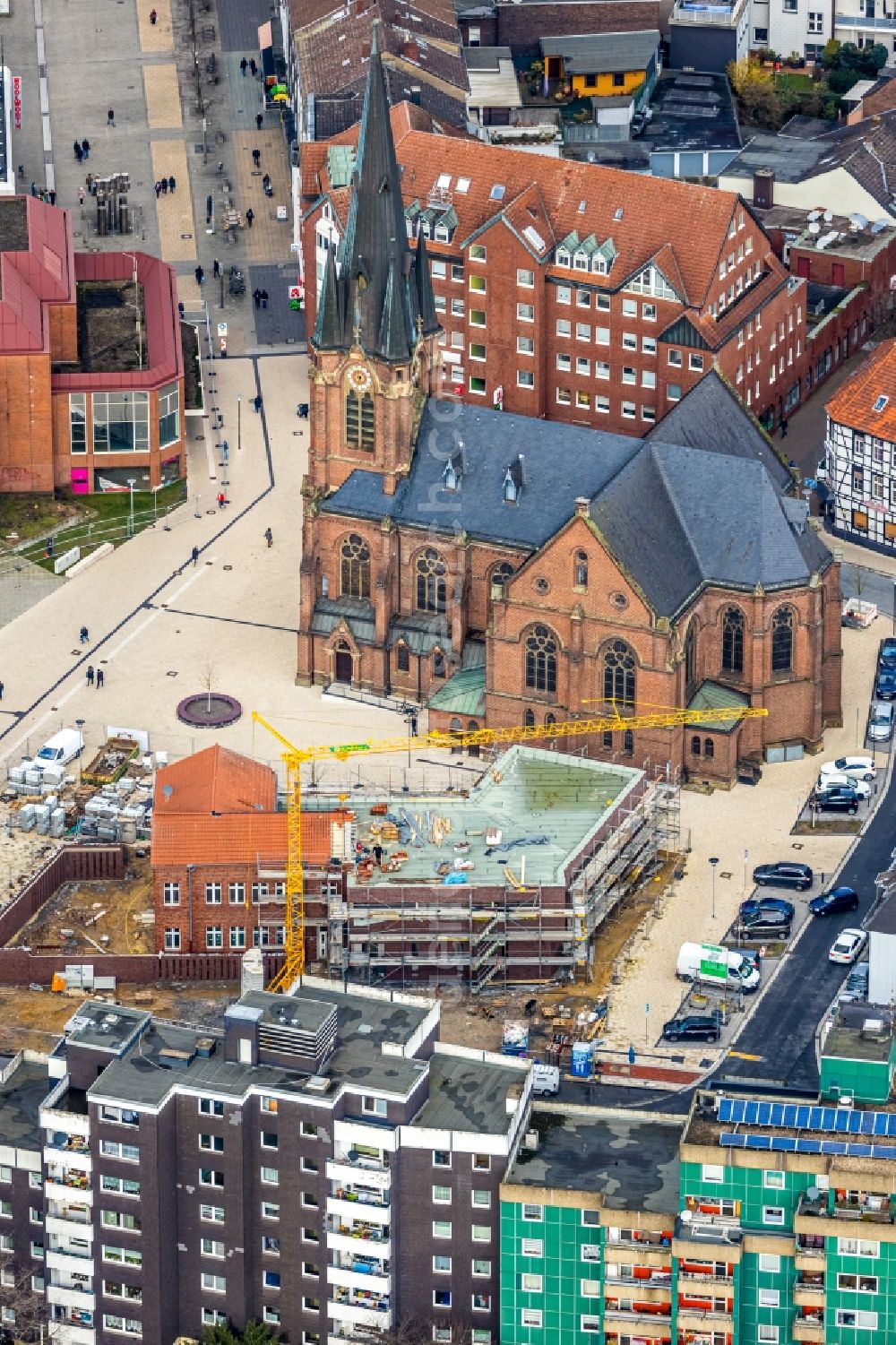 Herne from above - Construction site to build a new office and commercial building Ludwig-Steil-Forum in Herne in the state North Rhine-Westphalia, Germany