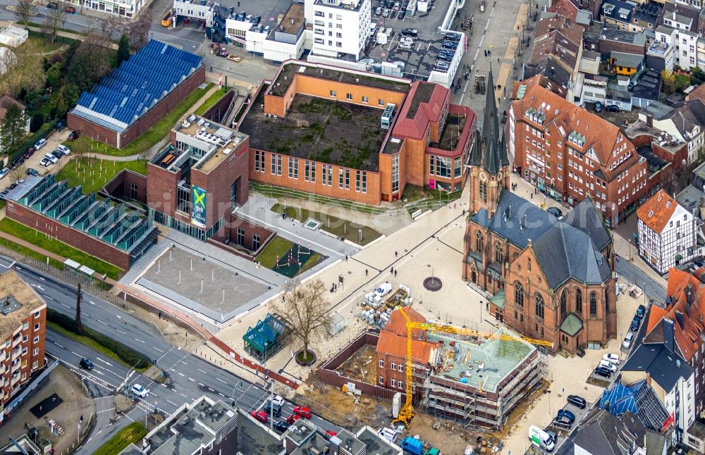 Herne from the bird's eye view: Construction site to build a new office and commercial building Ludwig-Steil-Forum in Herne in the state North Rhine-Westphalia, Germany