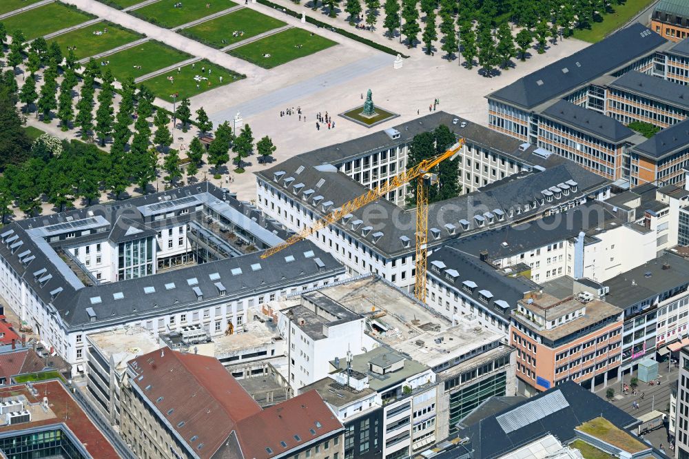 Aerial image Karlsruhe - Construction site for a new commercial building on the street Zirkel - Lammstrasse - Kaiserstrasse in the district Innenstadt-West in Karlsruhe in the state Baden-Wurttemberg, Germany