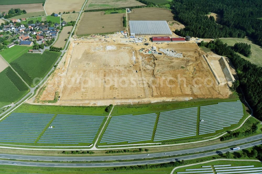 Feulersdorf from above - Construction site of greenhouses series of company Scherzer & Boss Fruchtgemuese GmbH in Feulersdorf in the state Bavaria, Germany