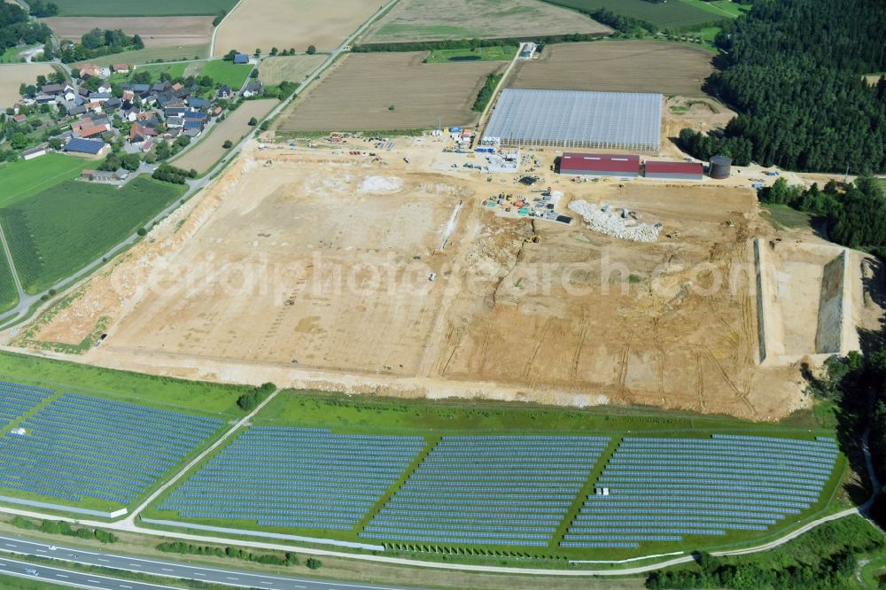 Feulersdorf from the bird's eye view: Construction site of greenhouses series of company Scherzer & Boss Fruchtgemuese GmbH in Feulersdorf in the state Bavaria, Germany