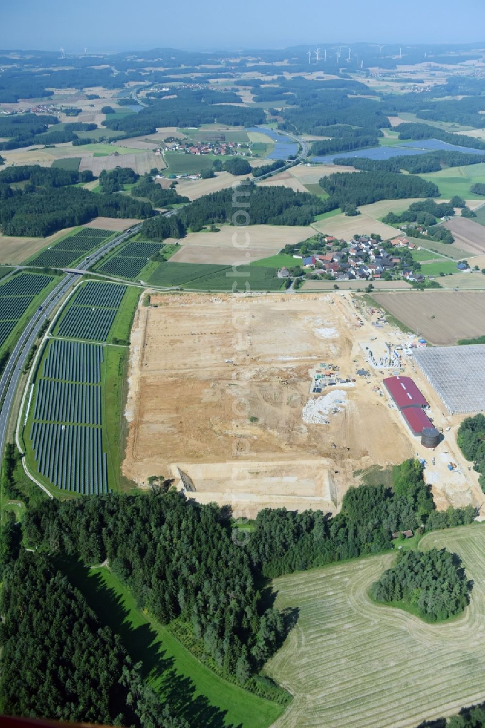 Aerial image Feulersdorf - Construction site of greenhouses series of company Scherzer & Boss Fruchtgemuese GmbH in Feulersdorf in the state Bavaria, Germany