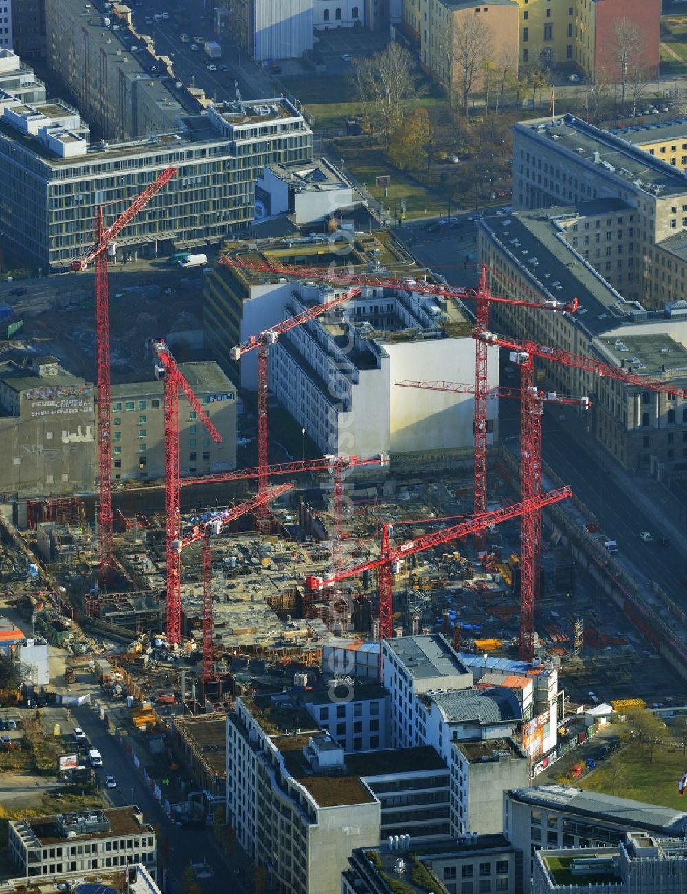 Aerial photograph Berlin - New building on the site Wertheim at Leipziger Platz 12 in Berlin-Mitte