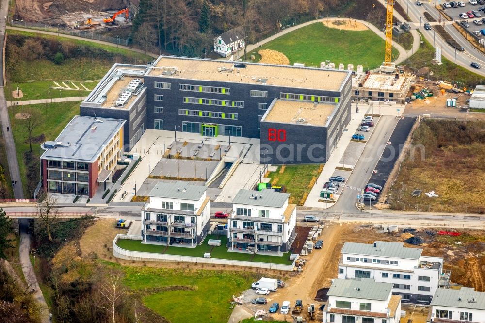 Heiligenhaus from above - Winter aerial photo New building of the green campus Velbert Heiligenhaus of the Bochum University of Applied Sciences in Heiligenhaus, North Rhine-Westphalia