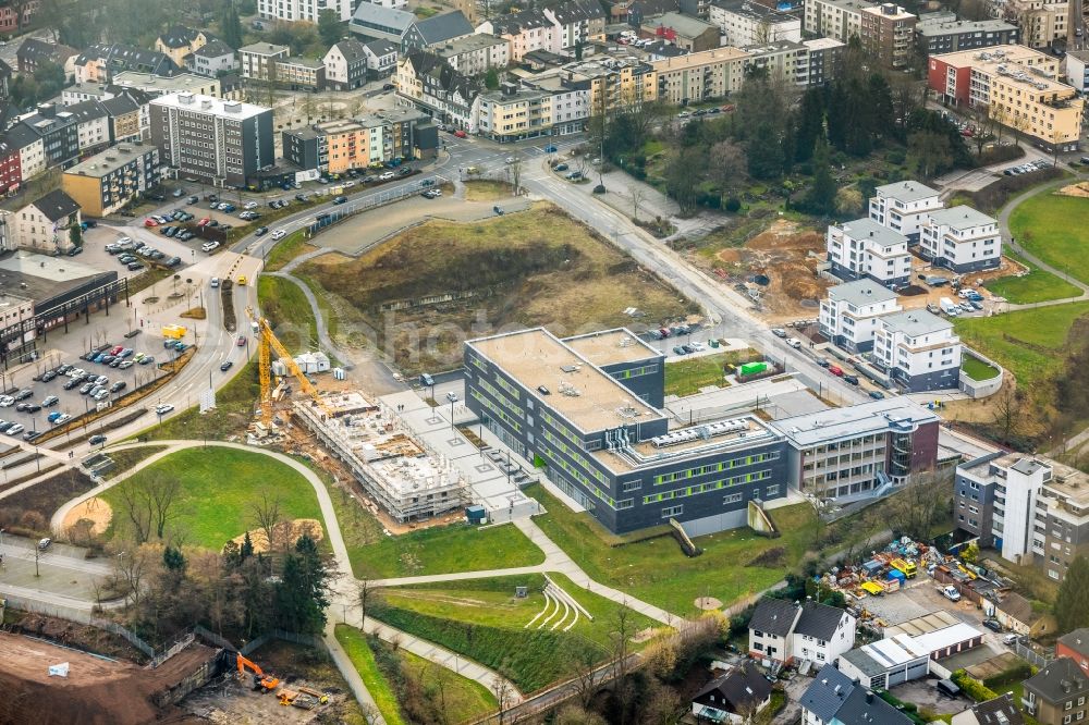 Heiligenhaus from the bird's eye view: Winter aerial photo New building of the green campus Velbert Heiligenhaus of the Bochum University of Applied Sciences in Heiligenhaus, North Rhine-Westphalia