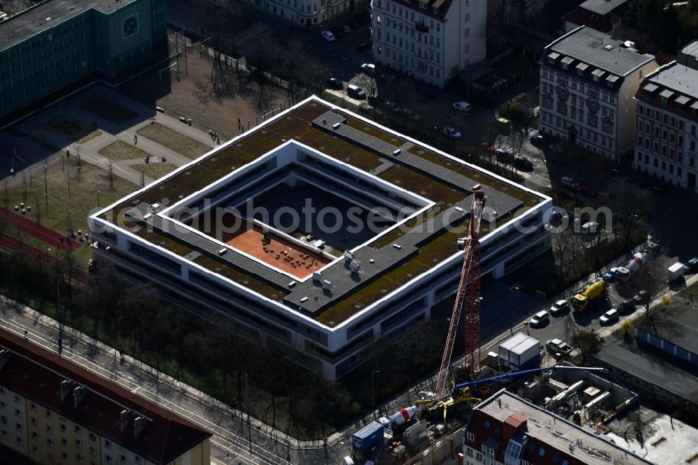 Aerial photograph Leipzig - Construction of 3rd Primary school at Bernhard Goring Strasse in Leipzig in Saxony. Construction of the new building in the Sudvorstadt The planning of the project was overseen by JSWD architects