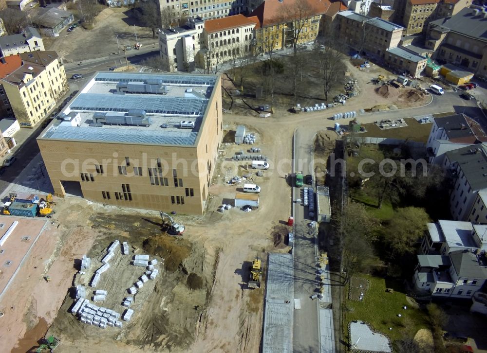 Halle (Saale) from the bird's eye view: Construction of the GWZ Humanities Center of the University at Stone Gate campus in Halle (Saale) in Saxony-Anhalt