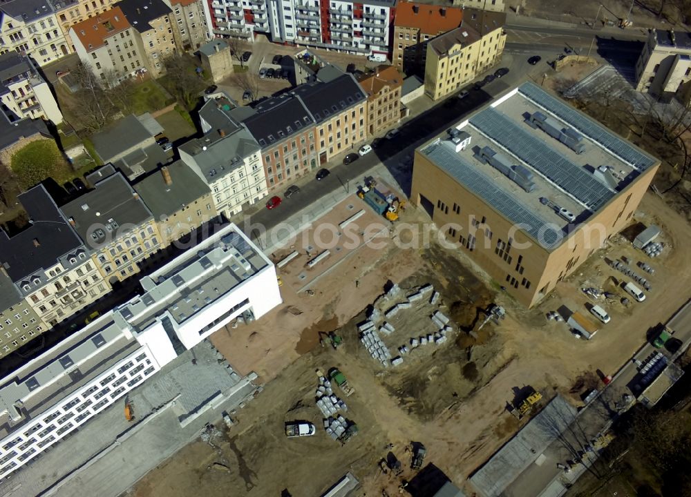 Aerial photograph Halle (Saale) - Construction of the GWZ Humanities Center of the University at Stone Gate campus in Halle (Saale) in Saxony-Anhalt