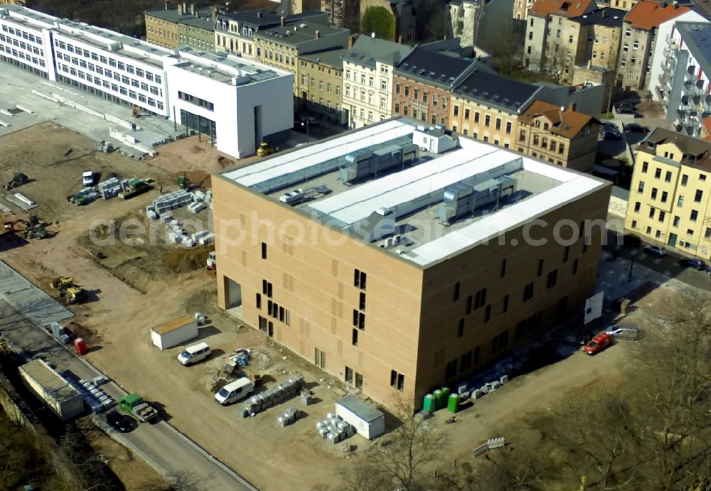 Halle (Saale) from the bird's eye view: Construction of the GWZ Humanities Center of the University at Stone Gate campus in Halle (Saale) in Saxony-Anhalt