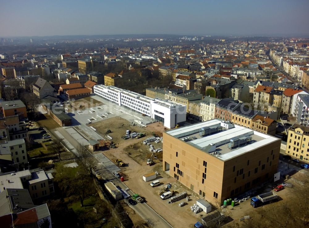 Aerial image Halle (Saale) - Construction of the GWZ Humanities Center of the University at Stone Gate campus in Halle (Saale) in Saxony-Anhalt