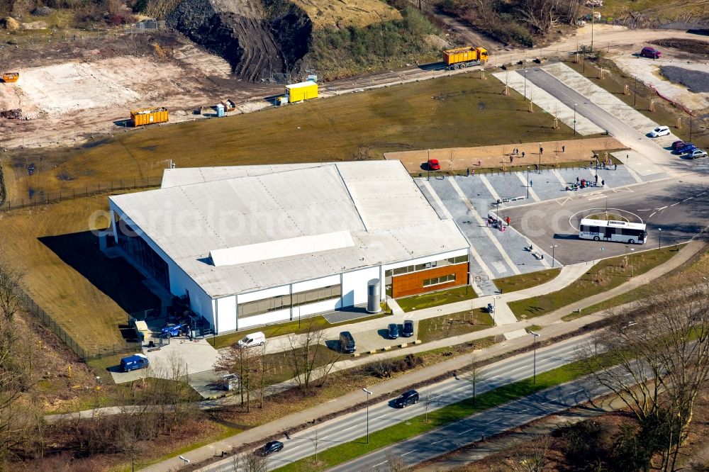 Essen from the bird's eye view: New building for the indoor swimming pool Thurm field in Essen in North Rhine-Westphalia