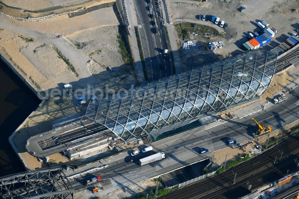 Aerial image Hamburg - Construction site for the train stop Elbbruecken of the subway line 4 in Hamburg, Germany