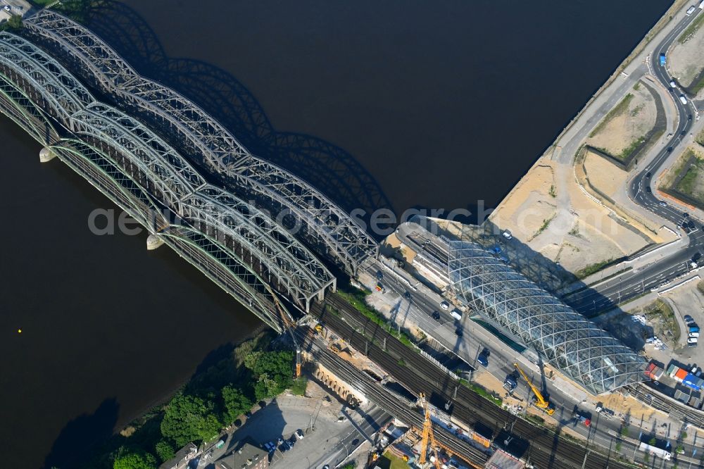 Aerial photograph Hamburg - Construction site for the train stop Elbbruecken of the subway line 4 in Hamburg, Germany