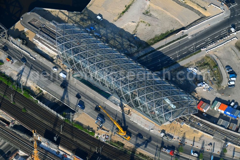 Hamburg from above - Construction site for the train stop Elbbruecken of the subway line 4 in Hamburg, Germany