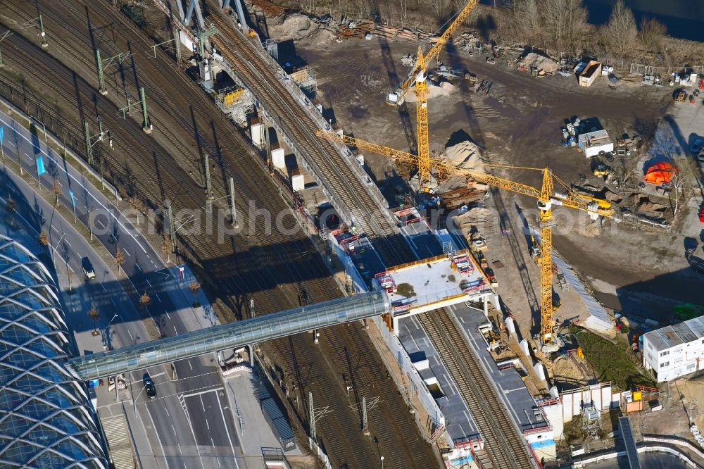 Aerial photograph Hamburg - Construction site for the train stop Elbbruecken of the subway line 4 in Hamburg, Germany