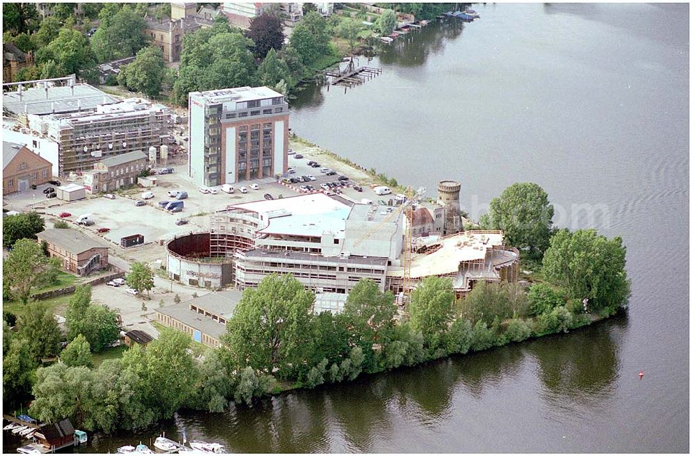 Aerial image Potsdam - 27.07.2004 Blick aud den Neubau Hans Otto Theater in Potsdam an der Schiffbauergasse auf dem Standort des alten Gaswerkes